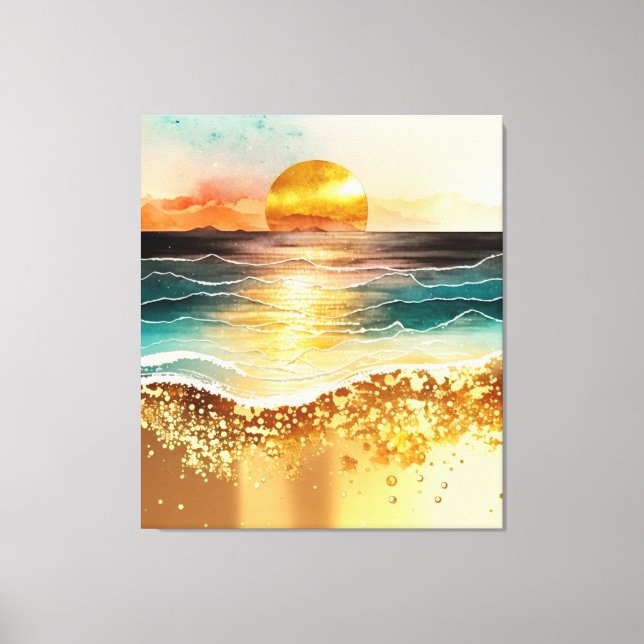 Toile Aquarelle Plage Coucher de soleil Peinture avec Ac (Recto)