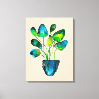 Aquarelle plante art vert et bleu abstrait
