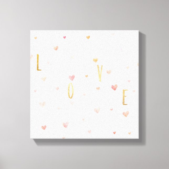 Toile Aquarelle rose Coeurs Gold Love (Recto)