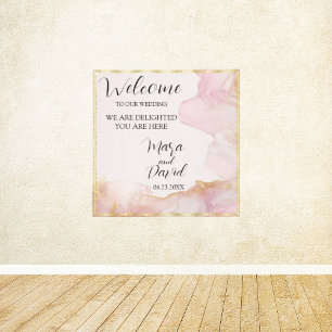 Toile Aquarelle Seraphina rose et or