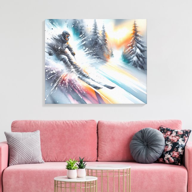 Toile Aquarelle Ski de neige en descente (Insitu(Salon))