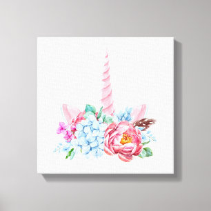 Toile Aquarelle Unicorn Couronne florale
