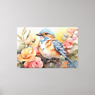 Toile Aquarelle Vibrante Oiseau Floral Art Nature Inspir
