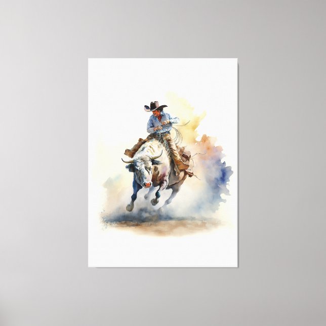 Toile Aquarelle western poussiéreuse “Cavalier de taurea (Recto)