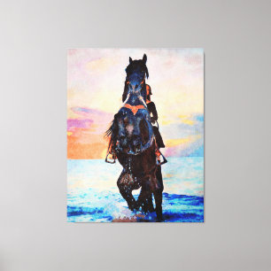 Toile *~* Aquarelle Woman Horse Beach AR22 Equine