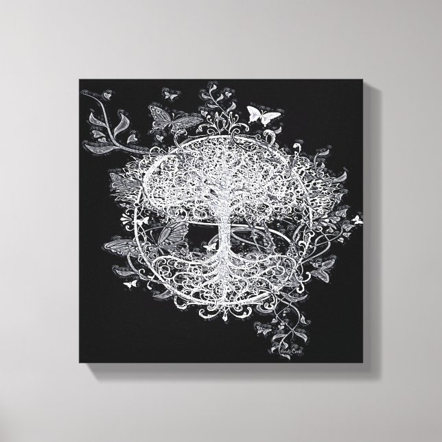 Toile Arbre à papillons noir et blanc par Amelia Carrie (Recto)