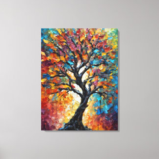 Toile Arbre Abstrait aux feuilles colorés