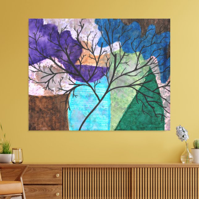 Toile Arbre Abstrait Silhouette sur Aquarelle Colorée (Insitu(Salon))