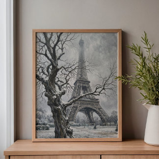 Toile Arbre aux branches de la Tour Eiffel en hiver