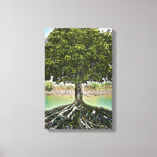 Toile Arbre avec racines par eau