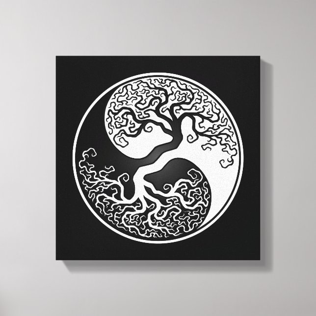 Toile Arbre blanc et noir de la vie Yin Yang (Recto)