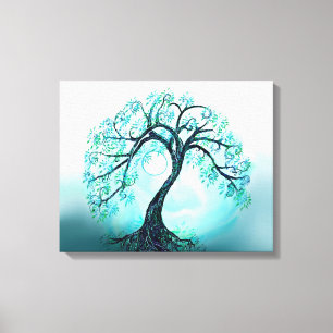 Toile Arbre bleu gracieux avec lune