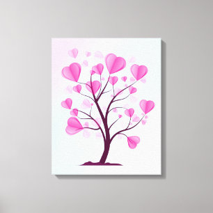 Toile Arbre d'amour Arbre de cœurs Pastel rose Aquarelle