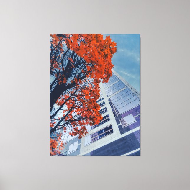Toile Arbre d'automne et bâtiment moderne (Recto)