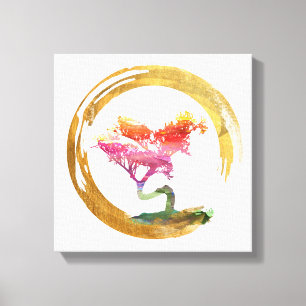 Toile Arbre de bonsaïs. Cercle d'Enso de zen. Art