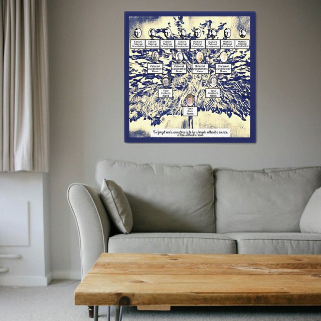 Toile Arbre de famille numérique bleu moderne 4 générati (Créateur téléchargé)