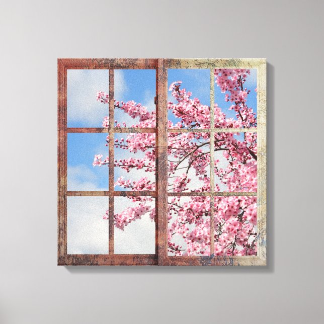 Toile Arbre de fleurs de cerisiers de fenêtre (Recto)