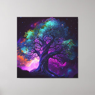 Toile Arbre de galaxie à brumes violettes