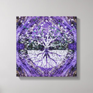 Toile Arbre de la vie argenté Yggdrasil sur l'améthyste