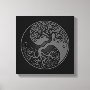 Toile Arbre de la vie gris et noir Yin Yang