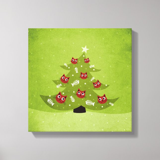 Toile Arbre De Noël Avec Chat Et Poissons (Recto)