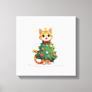Toile Arbre de Noël Chat Roux Noël Mignon Filles Enfants