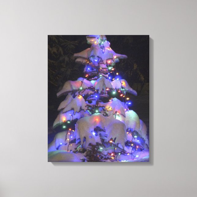 Toile Arbre de Noël couvert de neige brillante (Recto)
