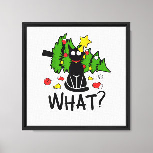 Toile Arbre de Noël drôle chat noir Noël joyeux Santa hu