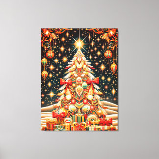 Toile Arbre de Noël Joyeux + Lumineux sous un ciel sombr