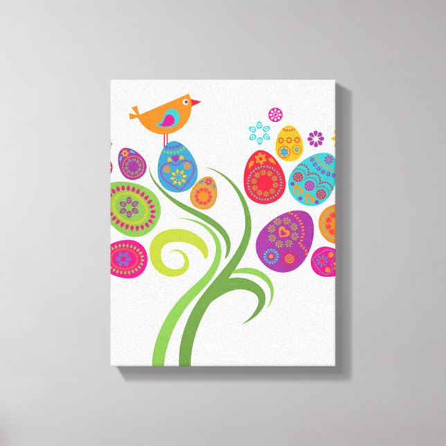 Toile Arbre de Pâques avec oeufs et fleurs colorés (Recto)