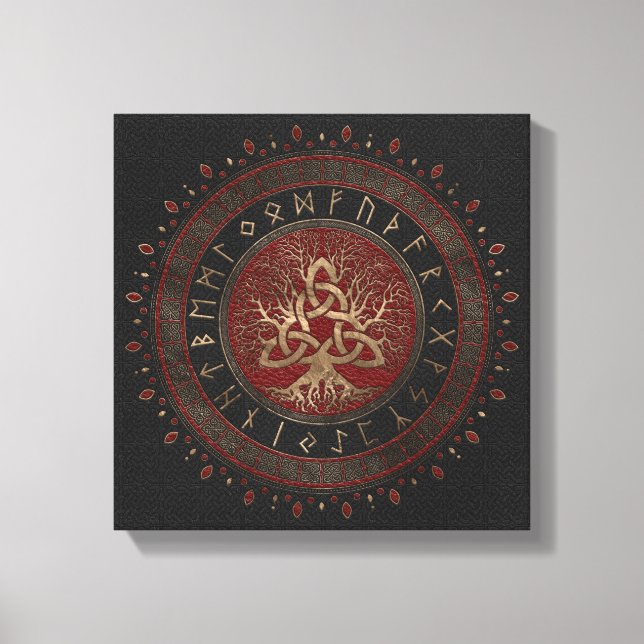 Toile Arbre de vie avec Triquetra Black Rouge cuir (Recto)
