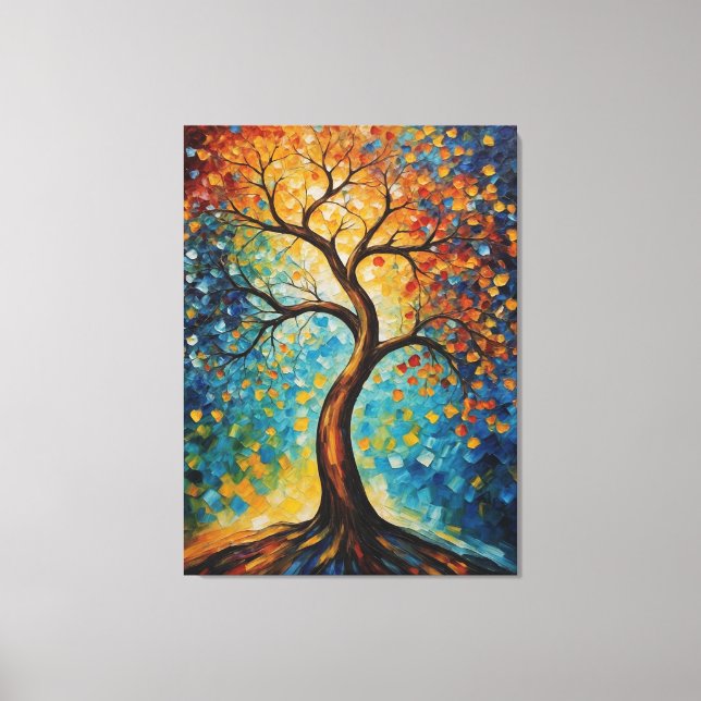 Toile Arbre de vie décor vitrail motif (Recto)
