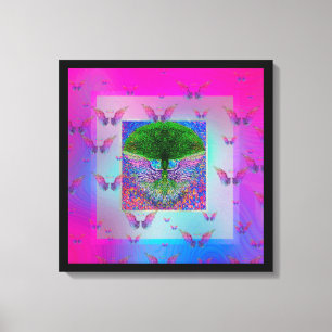 Toile Arbre de vie et ailes de l'Ange arc-en-ciel