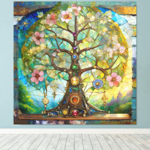 Toile Arbre de Vie Fleurissant des 7 Chakras