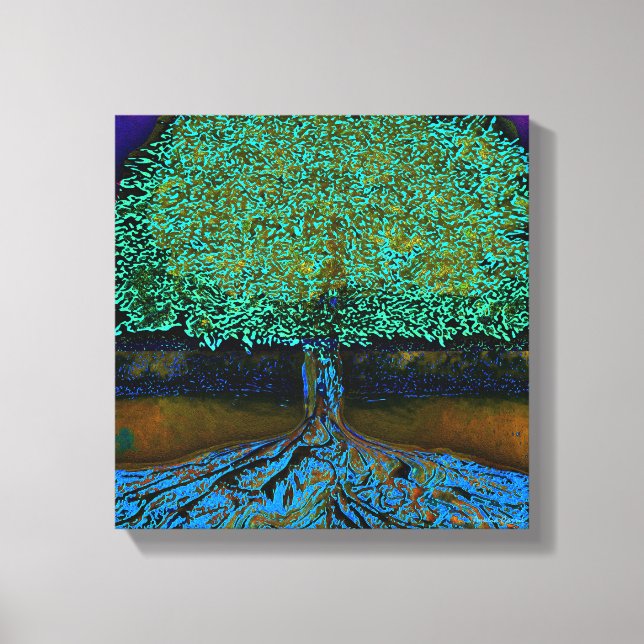 Toile Arbre de vie vert et bleu (Recto)