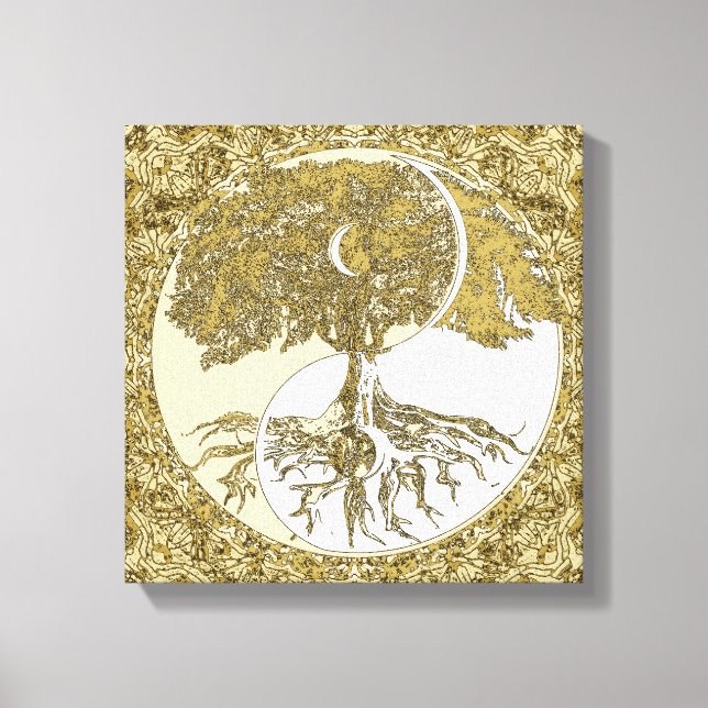 Toile Arbre de vie Yin Yang Gold Mandala (Recto)