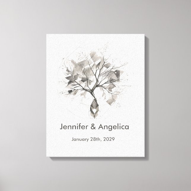 Toile Arbre d'empreintes digitales de mariage rustique (Recto)