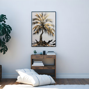 Toile Arbre Dracaena noir et or