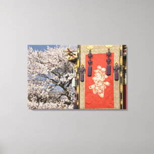 Toile Arbre en fleurs de cerisier et tapisserie de soie