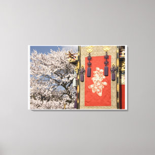 Toile Arbre en fleurs de cerisier et tapisserie de soie