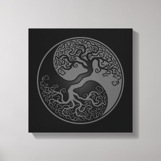 Toile Arbre gris et noir de la vie Yin Yang (Recto)
