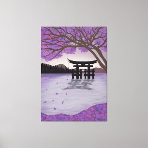 Toile Arbre Japonais En Fleur De Cerisier Et Lac