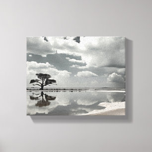 Toile Arbre noir et blanc sur Tranquille Beach