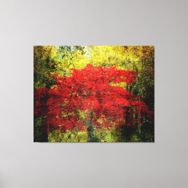 Toile Arbre Rouge Art Abstrait En Automne (Recto)