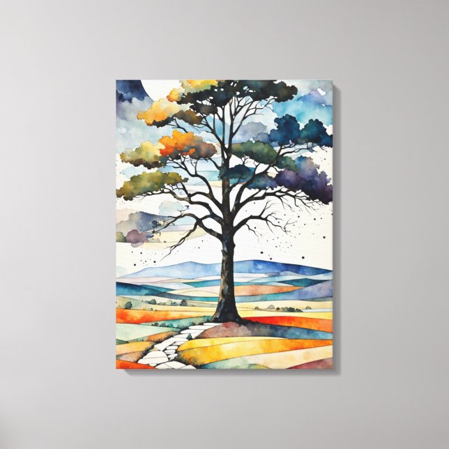 Toile Arbre Solitaire : Un Chemin Moins Voyagé (Recto)