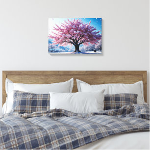 Toile Arbre surréaliste à fleurs de cerisier dans un pay