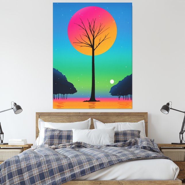 Toile Arbre vif sous un ciel arc-en-ciel cosmique (Insitu(Chambre))