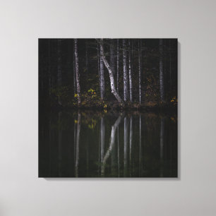 Toile Arbres blancs se reflétant dans le lac