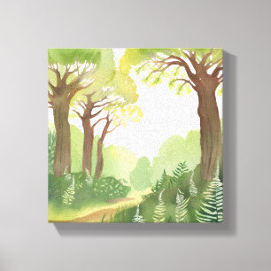 Toile Arbres de la forêt verte   Aquarelle naturelle mag