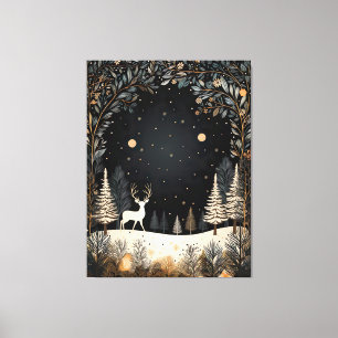 Toile Arbres de Noël capricieux, cerfs et feuillage